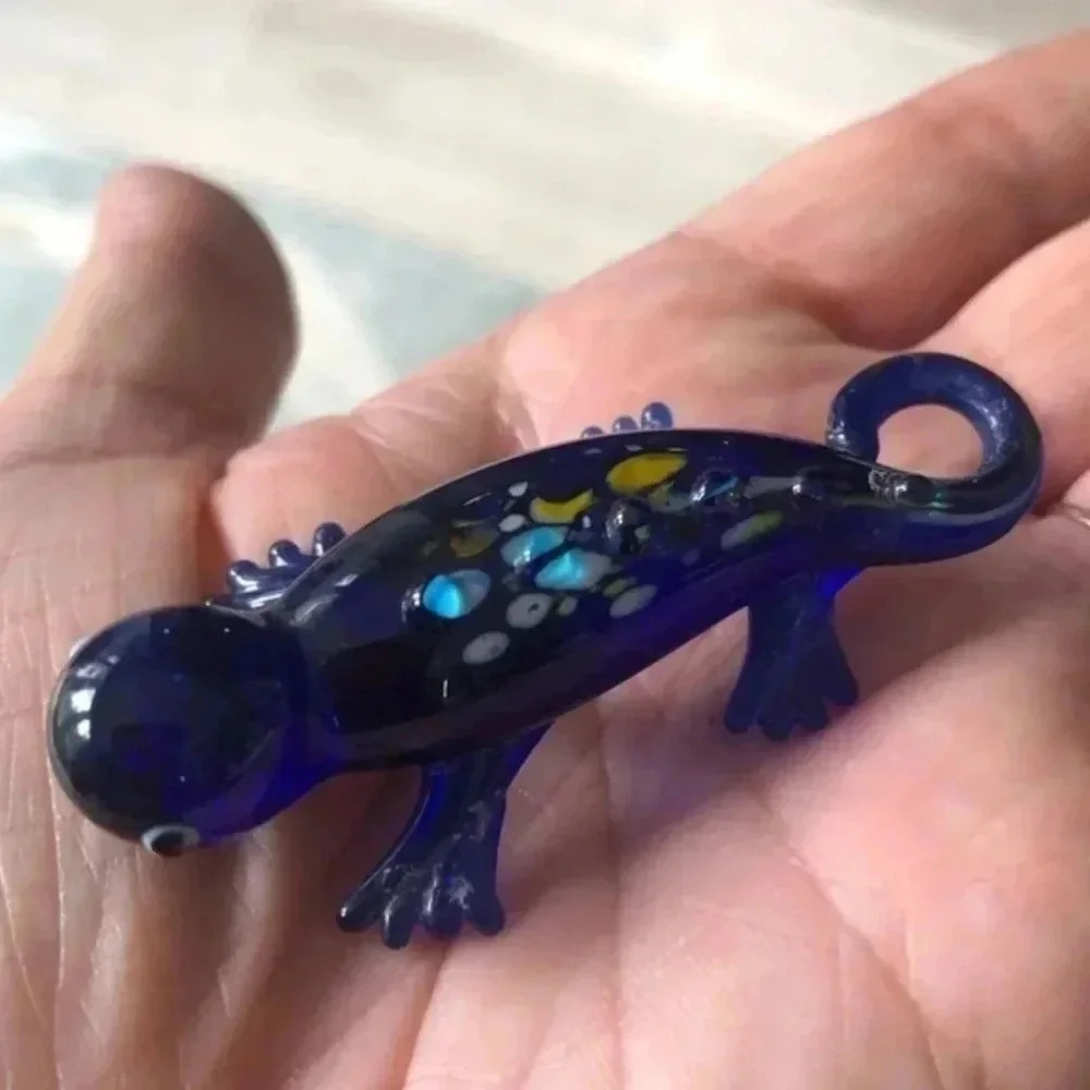 Cute Cobalt Blue Murano Glass Lizard Gecko Necklace Pendant NWT